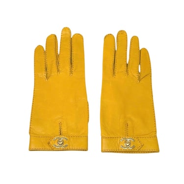 Chanel Yellow Turnlock Logo Gloves