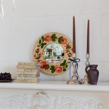 vintage french hand painted rose mirror