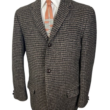 Vintage 1950s/1960s HARRIS TWEED Houndstooth Sack Sport Coat ~ size 40 ~ jacket / blazer ~ Preppy / Ivy Style / Trad ~ 