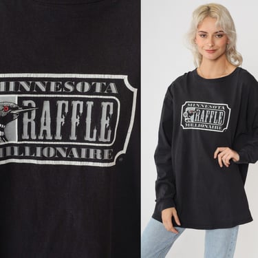 Minnesota Raffle Millionaire Shirt Vintage TShirt 90s Black Loon Bird Long Sleeve Tshirt 1990s Lottery Winner Lotto Retro T Shirt Large L 