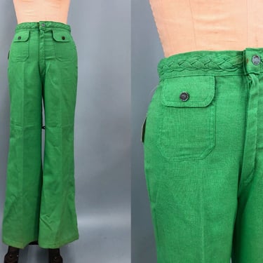 1970s Deadstock Upstairs Closet Green Bell Bottoms, Vintage Green Pants, 70's Deadstock, Vintage Boho Hippie, 29