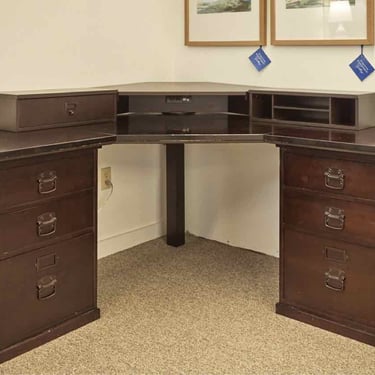 Pottery Barn 'Bedford' Corner Desk in Espresso Finish with 2 File Cabinet Drawer