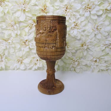 Vintage Bethlehem Olive Wood Communion Goblet-Holy Land - Last Super - Hand Carved 