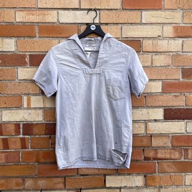 vintage 30s/40s grey sailor style short sleeve shirt / s m small medium 