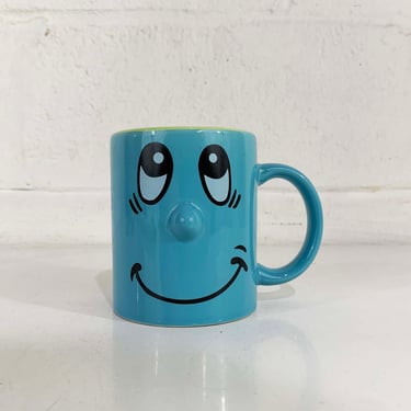 Vintage 3D Smiley Face Mug Coffee Cup Novelty Blue Retro Cute Kitsch Kawaii Dopamine Decor 1990s 
