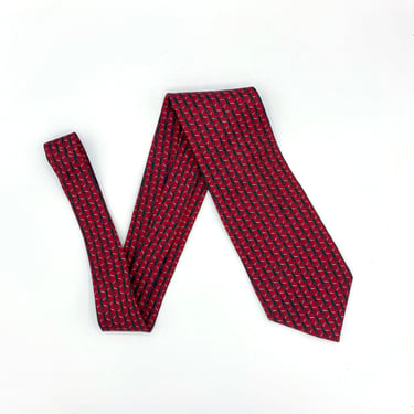 Vintage 1980s Burt Pulitzer for Lord & Taylor Silk Necktie, 80s Red and Blue Foulard Designer Tie, Gift for Him, VFG 