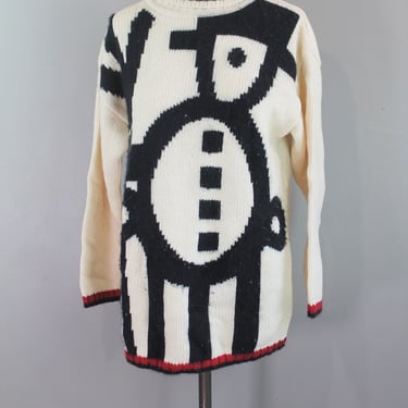 1980s Geoffrey Beene Turtleneck Snowman Sweater- Christmas Sweater- Size Small 