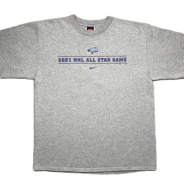Vintage 2001 Nike Team NHL All Star Game Colorado Avalanche Hockey Center Swoosh Graphic T-Shirt Size Medium/Large 
