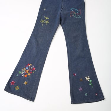 Vintage 70s Hand Embroidered & Beaded Jeans Hippie Hippy Retro Streetwear 