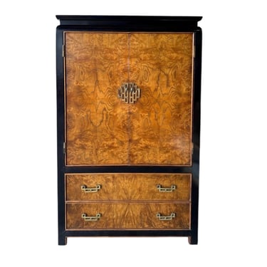 Vintage Burl Chinoiserie Armoire Dresser by Century Chin Hua - Black & Wood Asian Style Chest Hollywood Regency Oriental Furniture 