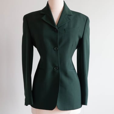 Classic 1990's Romeo Gigli Evergreen Wool Blazer Made in Italy / Medium