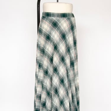 1970s Full Maxi Skirt Tartan Plaid Pleated Long M 