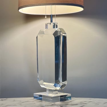 Vintage marked geometric lucite table lamp attr. Karl Springer 