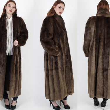1980s Evans Brand Full Length Real Beaver Fur Coat 