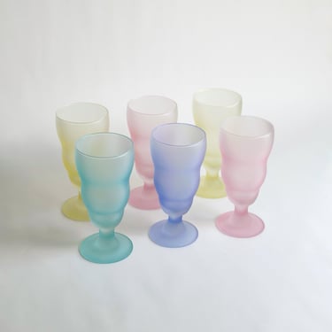 Vintage Frosted Rainbow Glasses, Ice Cream Float/Pina Colada Style Barware, Pink, Yellow, Blue, Green, Set of 6 1990's 