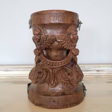 Antique Communion Chalice Case, European Carved Ecclesiastical Religious Drinking Vessel Cover, 19th Century 