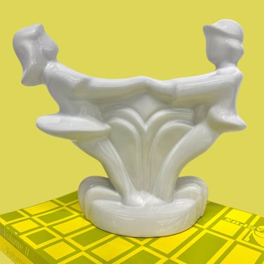 Vintage Harris Potteries Statue Retro 1980s Art Deco Revival + Dancing Couple + Boy and Girl + White Ceramic + Home Decor + Modern Sculpture 