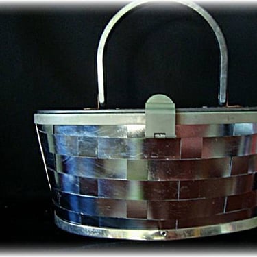 Purse Vintage Oval Silver Basket Weave Pattern 