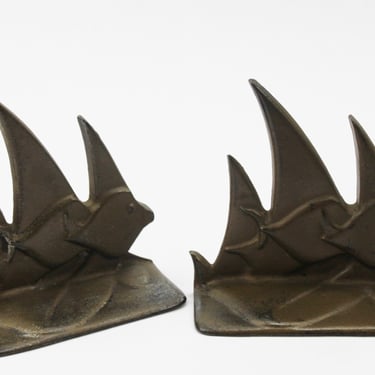 Art Deco Cast Iron Angelfish Bookend Set 