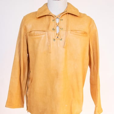 1970s Men's Buckskin Leather Shirt Jacket Zip Side L 