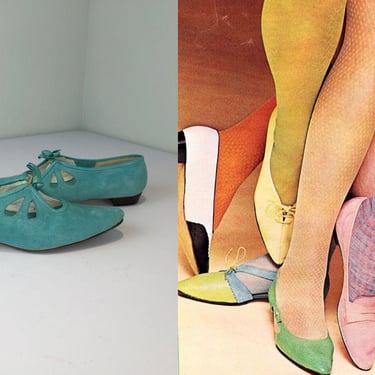 Skimming Time Off Summer - Vintage 1960s Aqua Turquoise Blue Suede Leather Skimmers Shoes Flats - 8 