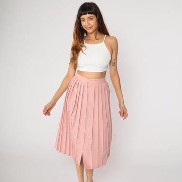 HOT Pleated Skirt 80s Button Skirt Vintage Pink Pleated Skirt 80s