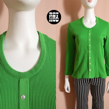 Cool Vintage 70s Apple Green Ribbed Scoop Neck Top - AS IS 