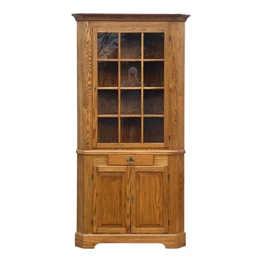 Solid Oak Two Piece 12 Pane Corner Cabinet 