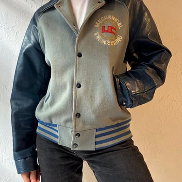 70s ‘Bonson’ Mechanical Engineering Leather Varsity Jacket / Small 