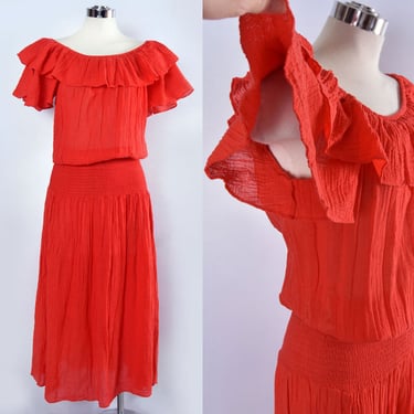 Vintage Red Hippie Dress by Dotti Long 1970's Boho Summer Dress 