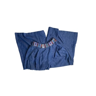 Vintage 90's Coloutte Denim Pants, Gaucho Pants with Colorful Woven Trim, Size 5 