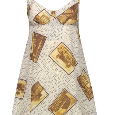 Fendi - Ivory & Beige Star & European Postcard Print A-Line Dress Sz 0