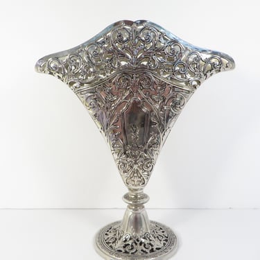 Vintage Silverplate Basket Fan Vase 