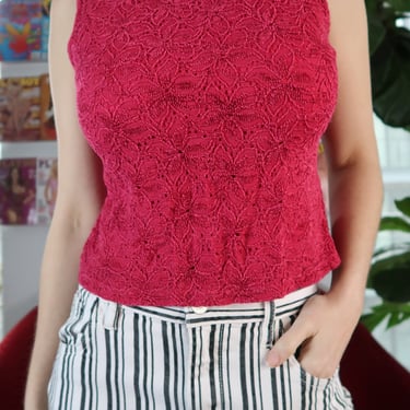 Vintage Hot Pink Lacey Flower Tank