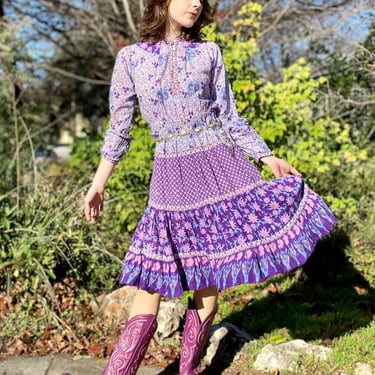 La Vie En Lilac 70's Indian Cotton Midi Dress