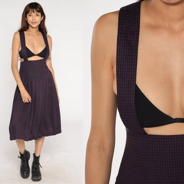 90s Suspender Skirt Purple Checkered Midi Skirt High | Shop Exile - Tucson,  AZ | ATTIC