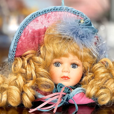 VINTAGE: Porcelain Doll Ornament - Fabric Doll - Christmas Doll - Doll Ornament - SKU 00040220 