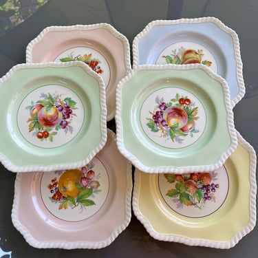 5 Johnson Brothers California Square Fruit Vintage 6 Salad or Dessert Plates with Scalloped Edges by LeChalet