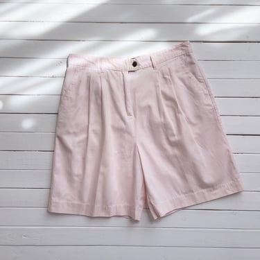 high waisted shorts | 80s 90s vintage pastel pink cotton khaki pleated trouser shorts 