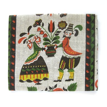 Vintage Tea Towels - All Pure LINEN - Country Motif  in Brown Orange yellow and Green- Parisian Prints / Unused With Tag 