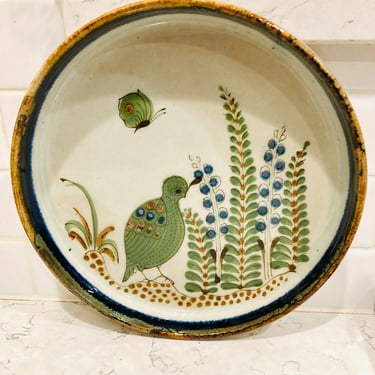 Vintage Ken Edwards El Palomar Tonala Art Pottery Shallow Bowl Tart Pie Dish Bird Mexico SIGNED by LeChalet