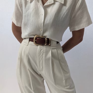 Vintage Ivory Linen Button Down Shirt