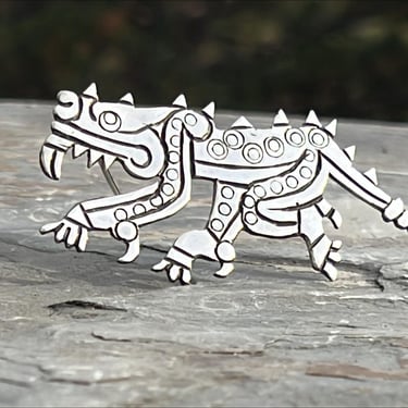 Artemio Navarrete ~ Vintage Taxco 980 Silver Aztec Deity Quetzalcoatl Pin / Brooch c. 1930s 