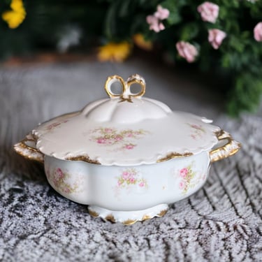 Vintage Haviland Limoges Schleiger Round Tureen Floral Antique France Porcelain 