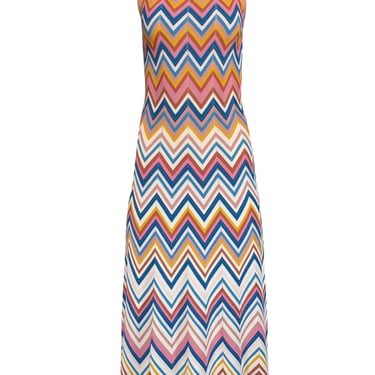 Shoshanna - Cream, Blue & Pink Chevron Knit Sleeveless Dress Sz S