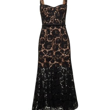 Self Portrait Women Black Floral Lace Midi Dress