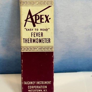 Vintage Apex Fever Thermometer Original Box W Original Documents Instructions & Certificate of Accuracy Dated Nov 5, 1945 #305 Clip Case 