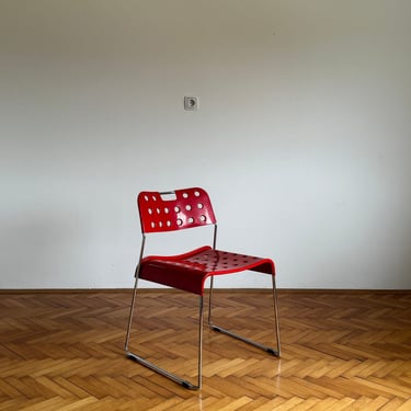 Rare Vintage Pop Art Red Metal Chair with Holes / MCM Omstak Chair / Rodney Kinsman for Bieffeplast / Made in Italy / 1970s 