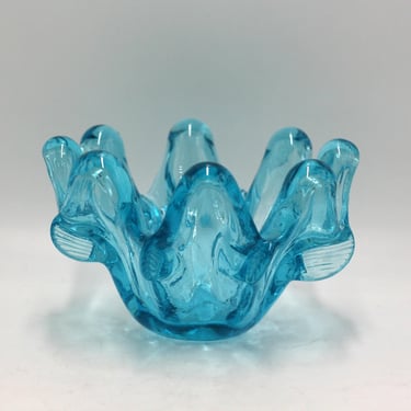 vintage Blue Swung Glass Bowl 