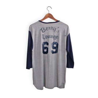 vintage henley / 70s baseball shirt / 1970s Collegiate Pacific Southeast baseball henley raglan 69 Large 